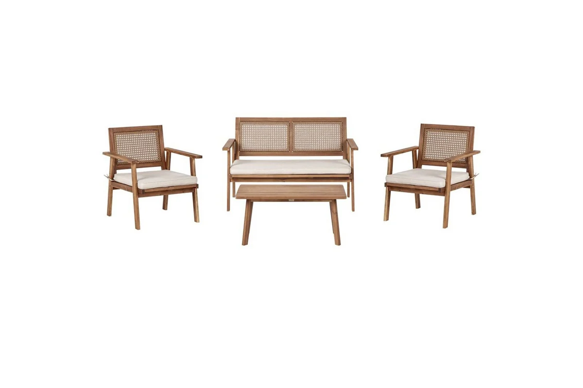 Arenella tvåsitssoffa med fåtöljer och bord, brun/beige