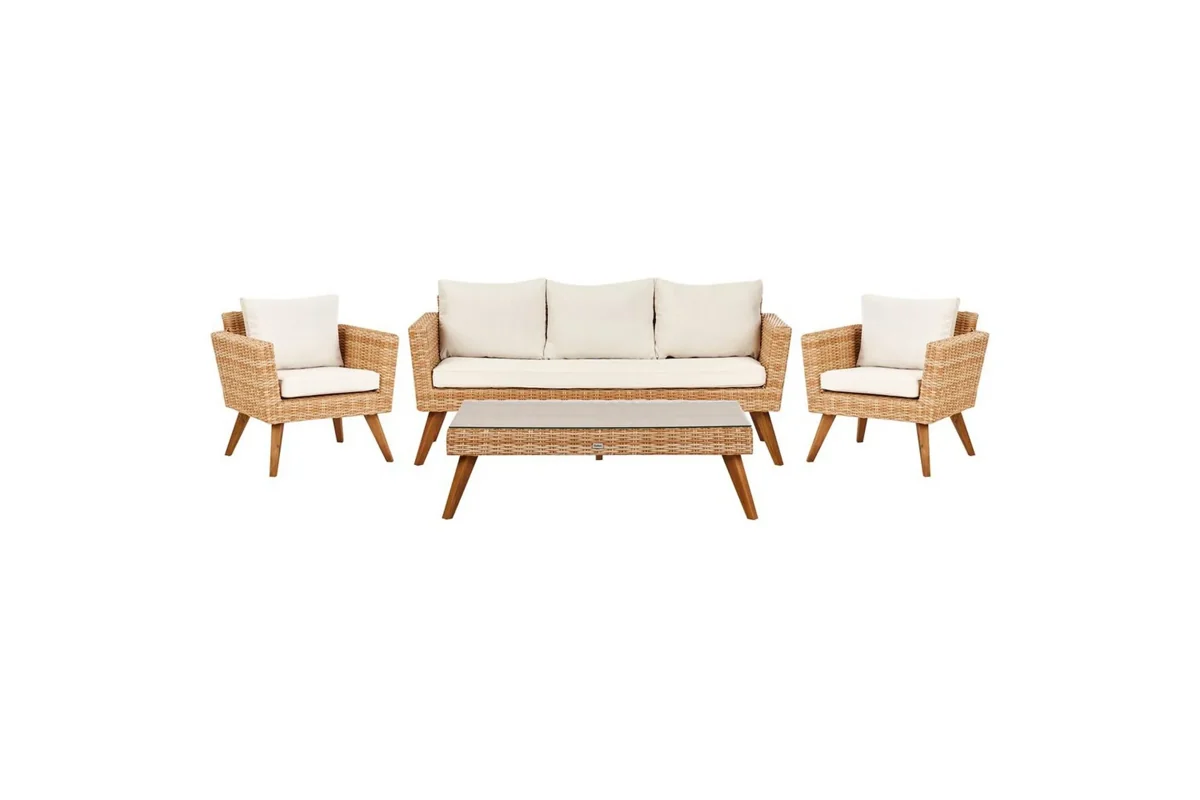 Vittoria loungegrupp med bord, beige/vit/ljust trä