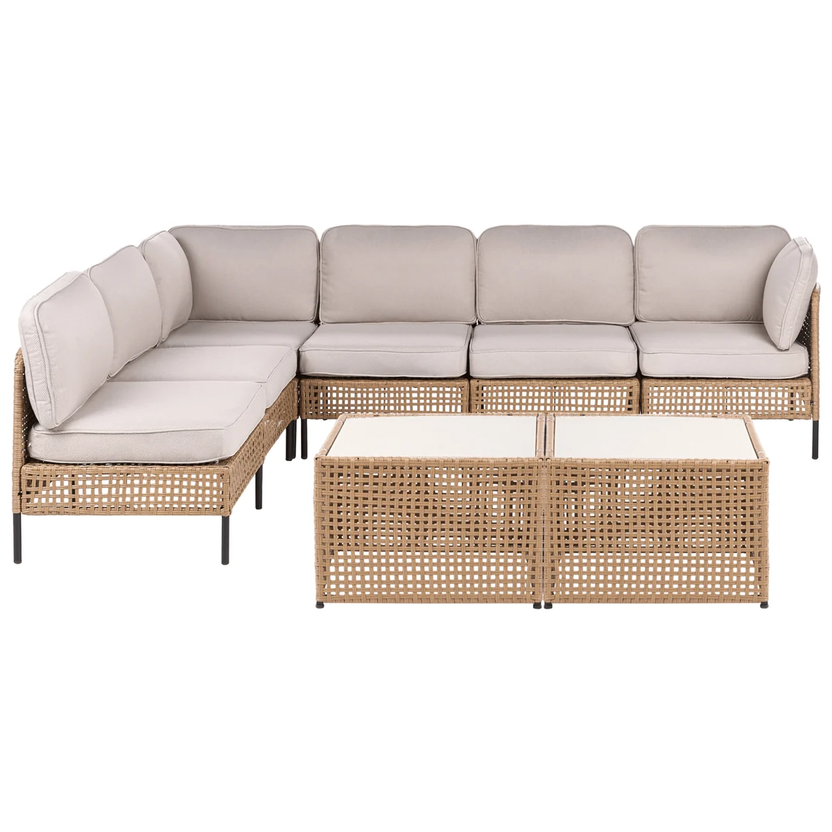Omegana modulär hörnsoffa med två bord, beige/svart